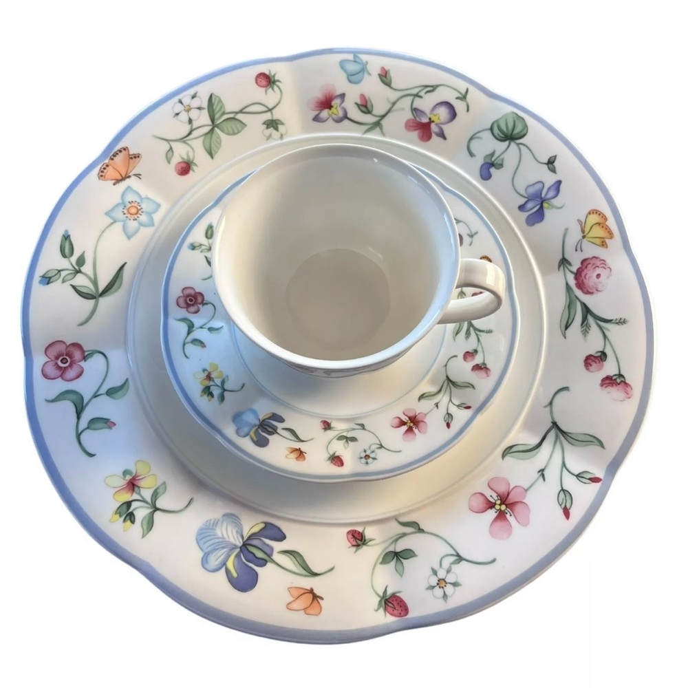VILLEROY & BOCH Floral Mariposa Cup, Saucer & Dinner Plate (set Of 3) Bone China